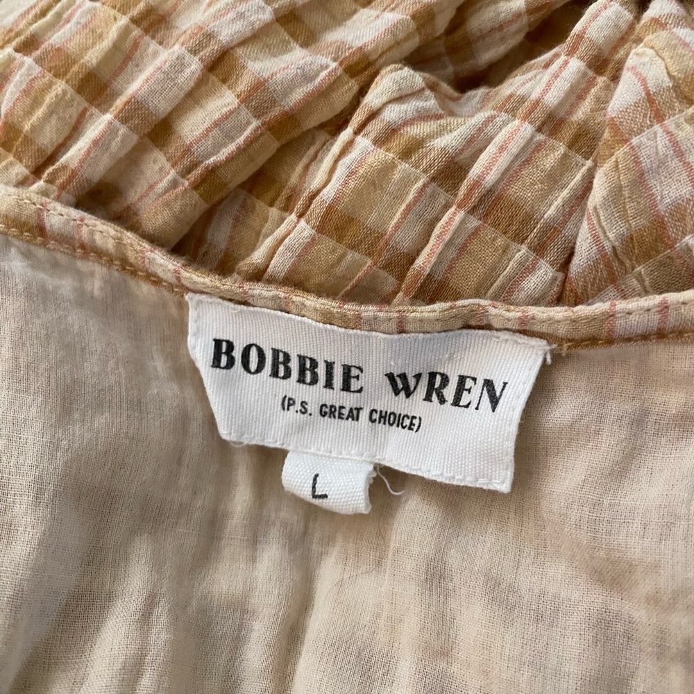 Bobbie Wren Boho Tiered Maxi Dress in Tan Check Print Large - Picture 8 of 9